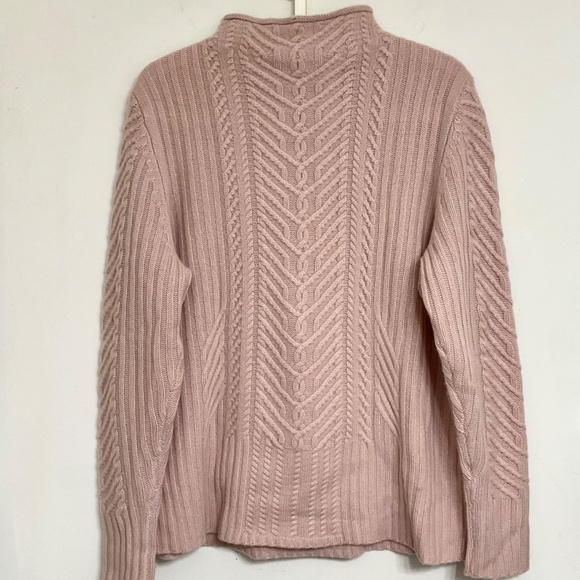 Cashmere Cable Knit Roll Neck Women's Sweater Haven Well Within Soft Pink Sz L - Picture 2 of 6